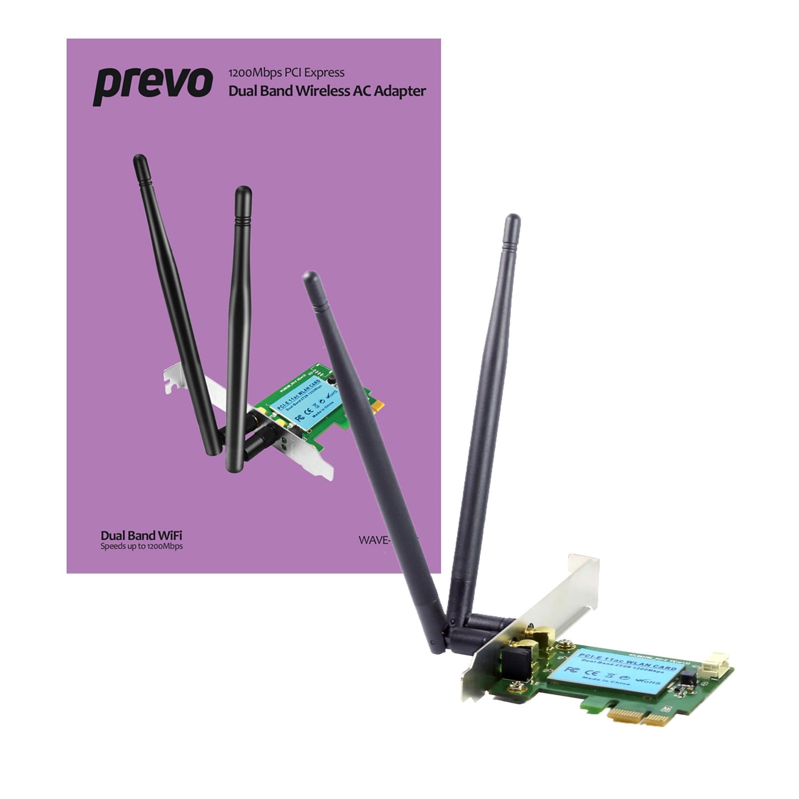 Prevo AC1200 Dual Band WiFi Adapter PCIe 1200Mbps with Antennas Prevo AC1200 Dual Band WiFi Adapter PCIe 1200Mbps with Antennas